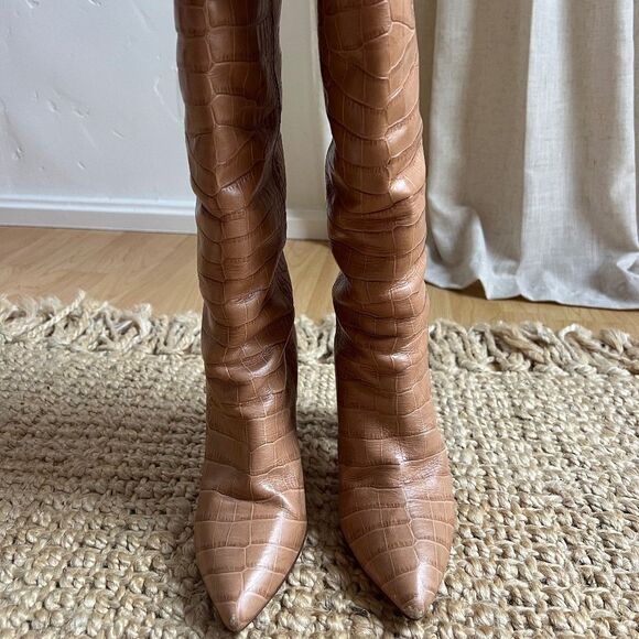 Paris Texas Beige Croc-effect Leather Boots, Made in Italy EU 37.5 - Picture 4 of 8
